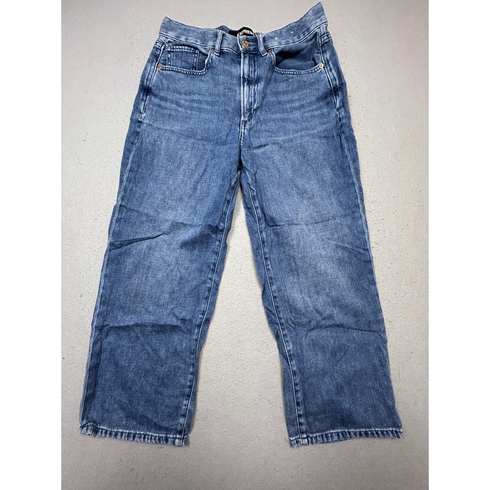 Express Cropped Wide Leg High Rise Denim Blue Jeans 6 W28 Womens